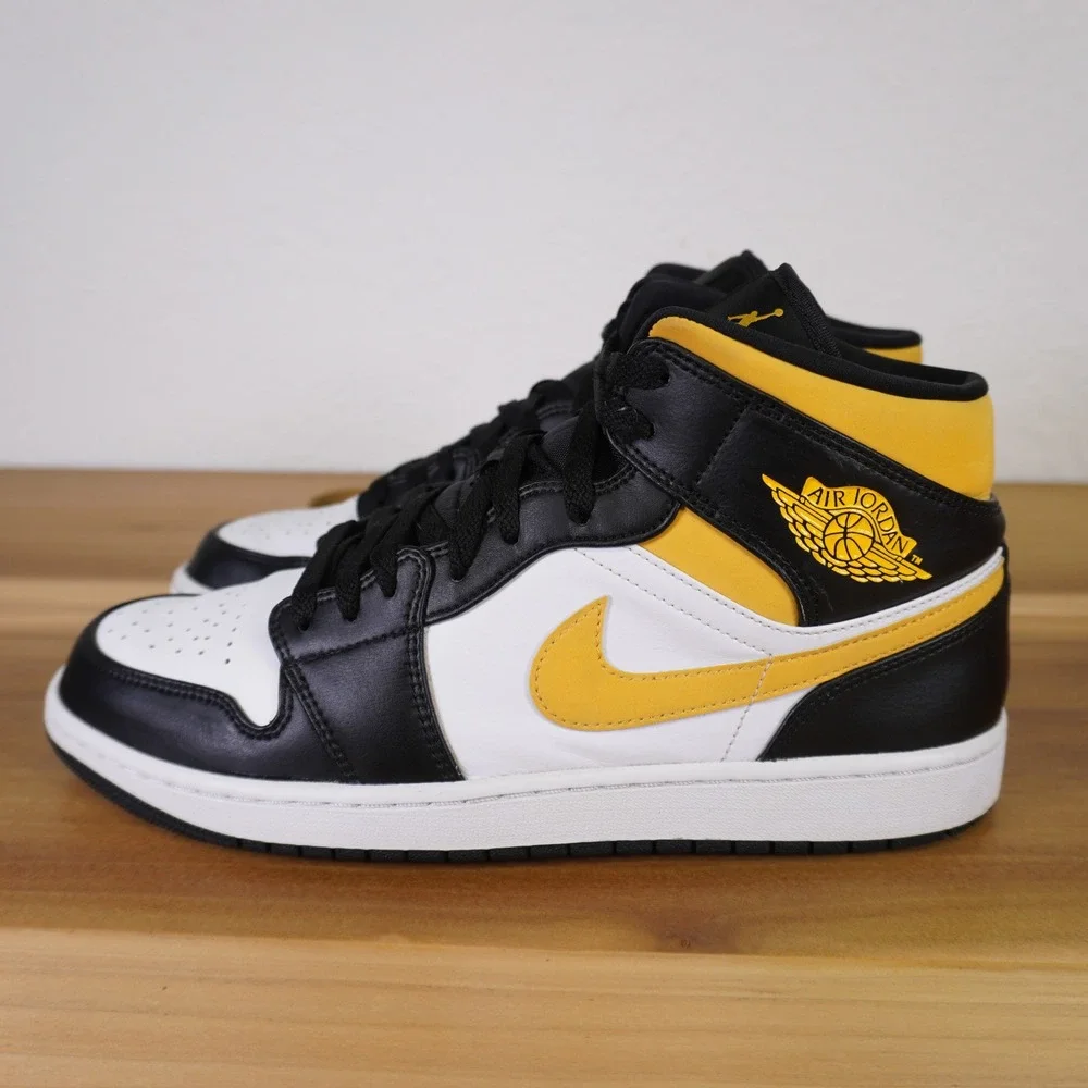 Nike Air Jordan 1 Mid Mens 11 University Gold Black White Sneakers 554724-177